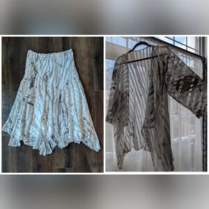 Chesca Womens Silk Sheer Skirt Jacket Set 20 Artsy Abstract Lagenlook Asymmetric